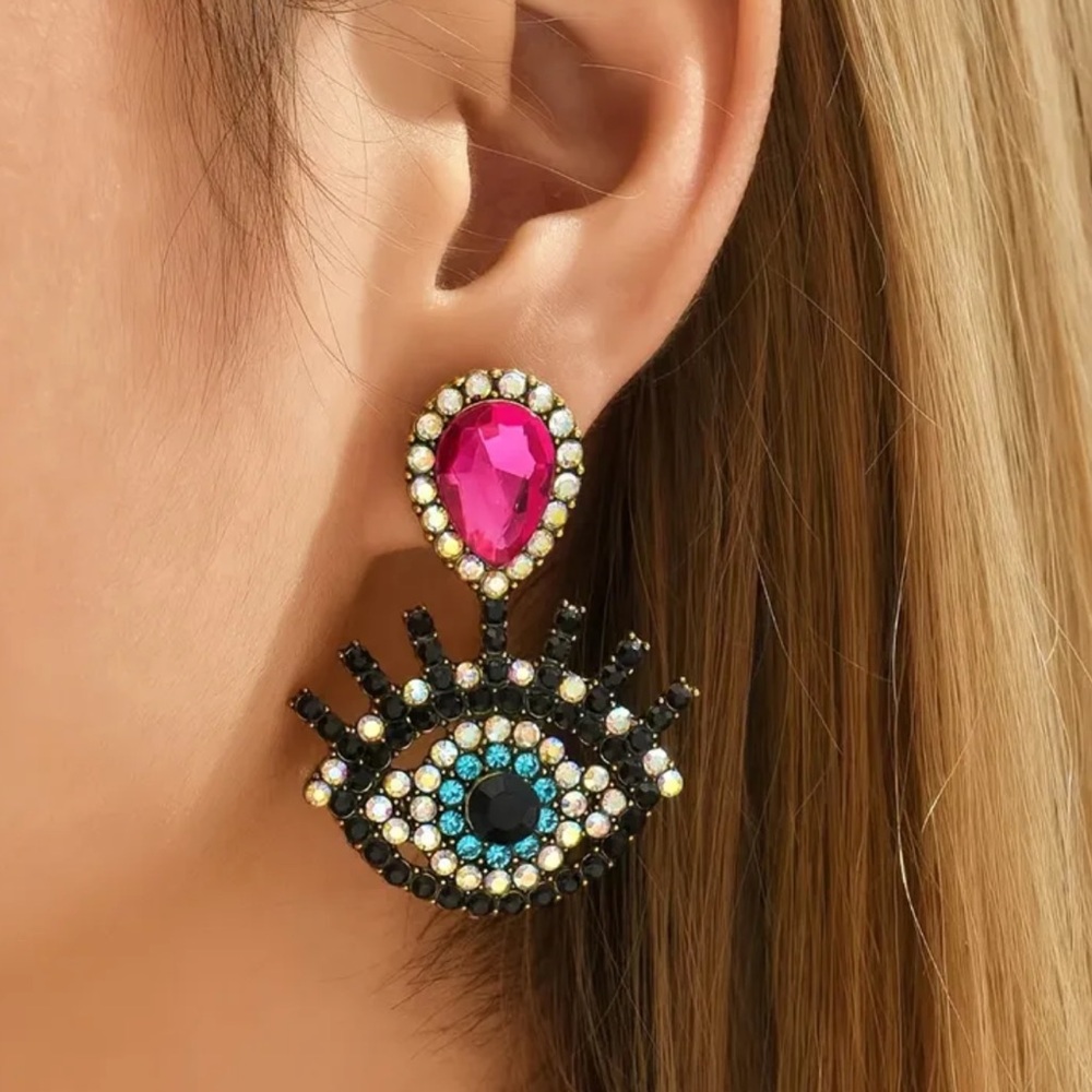 Bold Evil Eye Drop Earrings Statement Jewelry